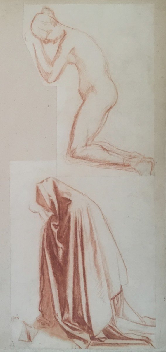 Lehmann Henri (1814-1882) "kneeling Characters: 7 Studies" Drawing/black Pencil,red Chalk,stamp-photo-4