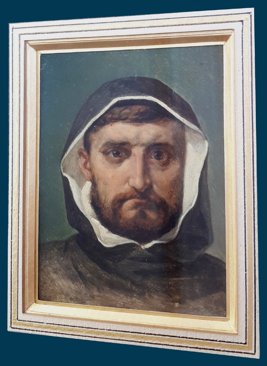 Bonnefond Claude (1796-1860) "st Francis Of Assisi, St Bruno & St Jerome" Oil/paper, 19th Frame-photo-3