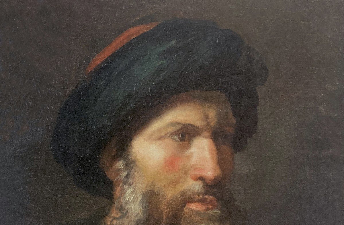 French School Early 19th Century "oriental Head" Oil On Canvas-photo-2