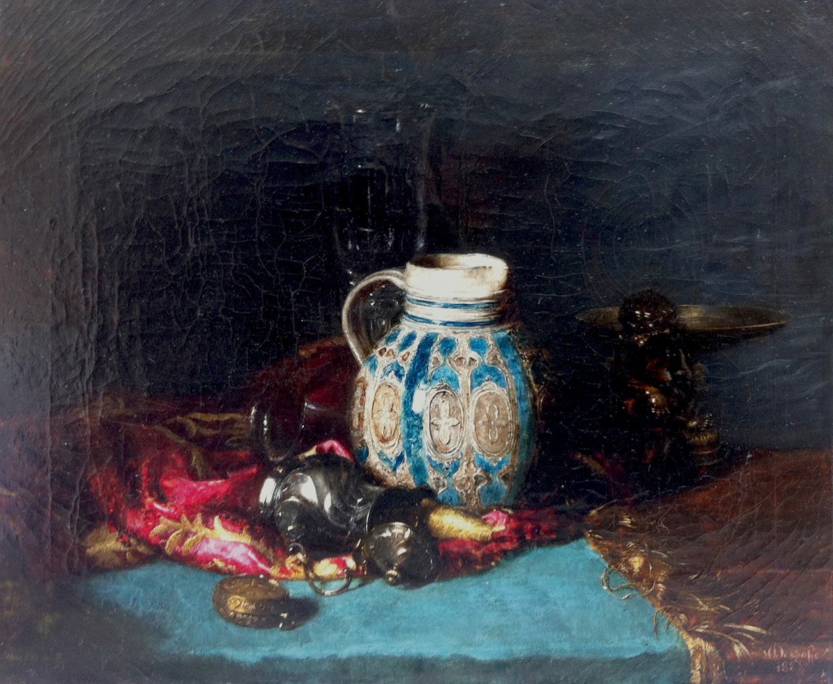 Blaise-Alexandre DESGOFFE (1830-1901) élève INGRES "Nature morte" Huile/Toile, Signé,daté,Cadre-photo-2