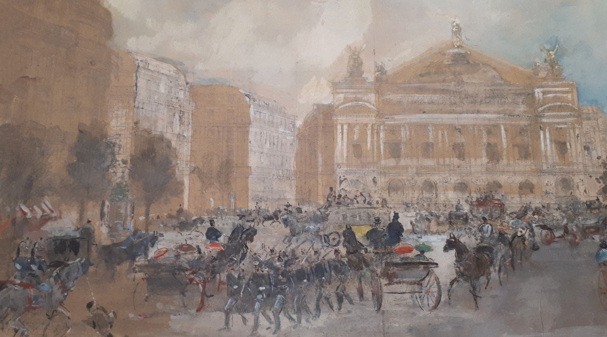 Morin Edmond (1824-1882) "palais Garnier Opéra Paris" Drawing/black Pencil, Watercolor And Gouache-photo-3