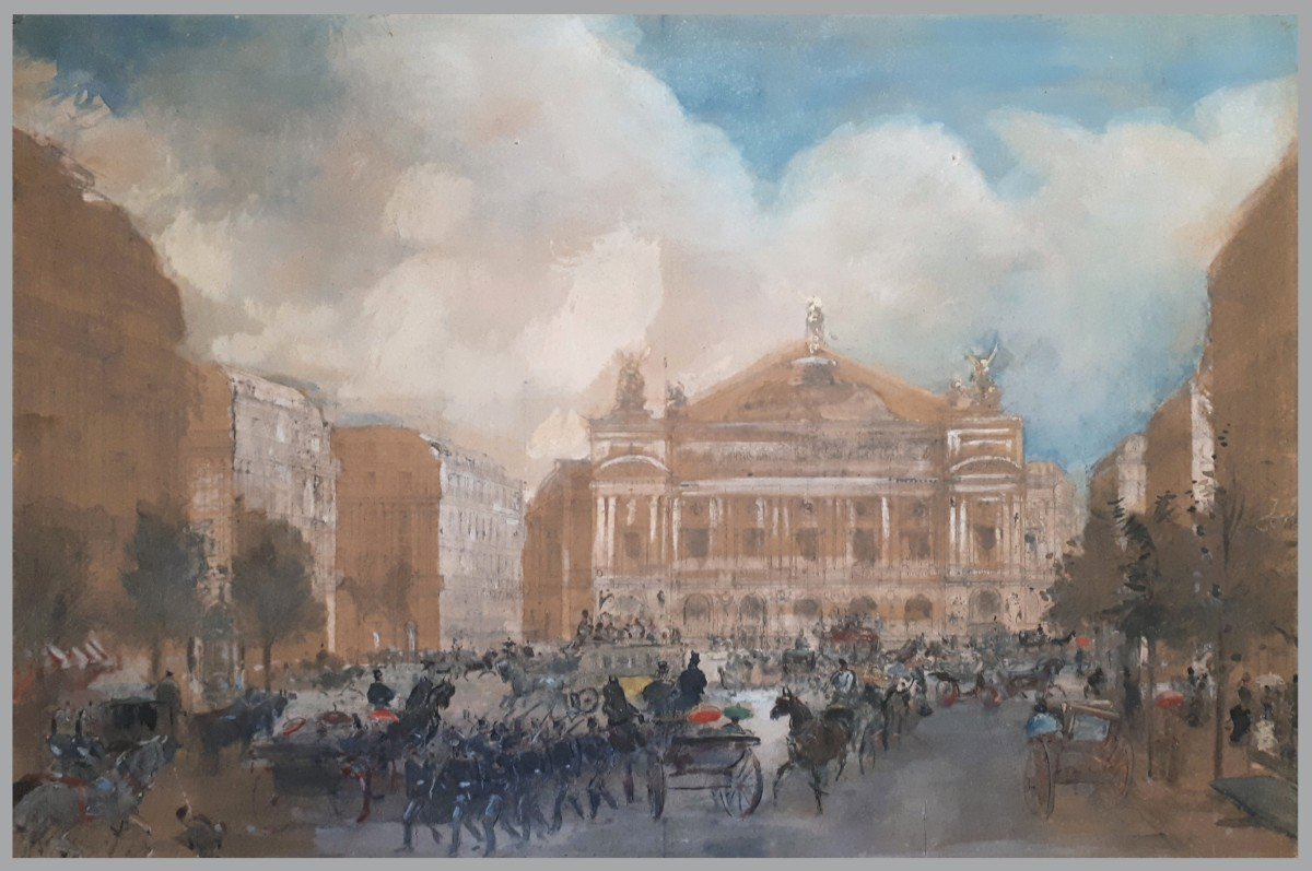 Morin Edmond (1824-1882) "palais Garnier Opéra Paris" Drawing/black Pencil, Watercolor And Gouache