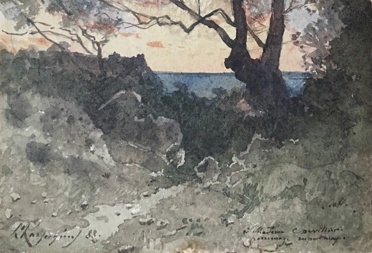 HARPIGNIES Henri (1819-1916) "Paysage" Aquarelle, signé et annoté-photo-3