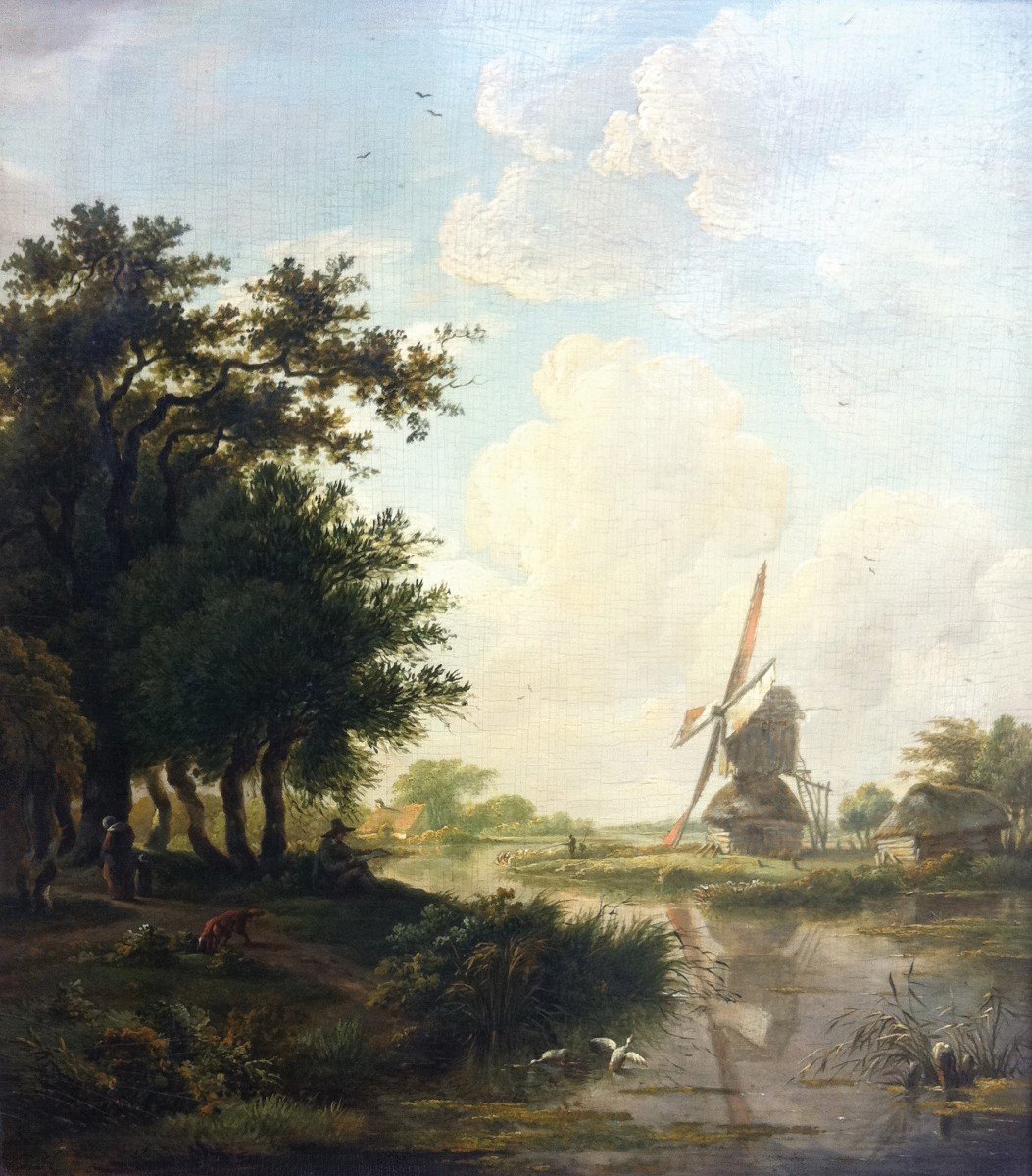 HULSWIT Jan (1766-1822) "Artiste dessinant dans la campagne" Huile/panneau, monogrammé, Cadre-photo-2