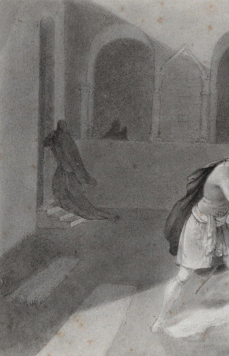 DE BEAUHARNAIS Hortense (1783-1837) ou LA REINE HORTENSE "Scène historique" Dessin/Crayon noir-photo-2