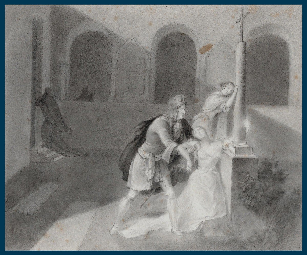 DE BEAUHARNAIS Hortense (1783-1837) ou LA REINE HORTENSE "Scène historique" Dessin/Crayon noir