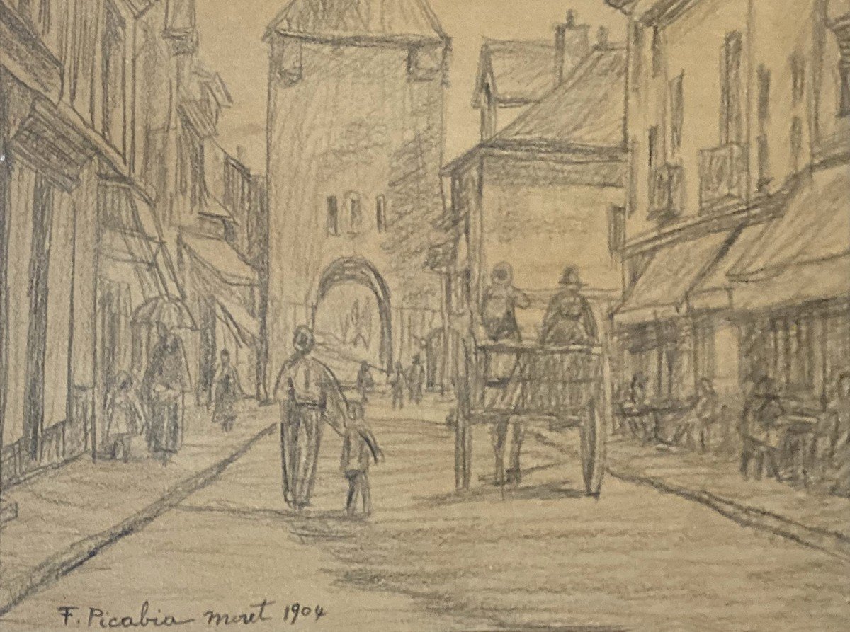 Picabia Francis (1879-1953) "moret" Drawing In Black Pencil, Signed, Located And Dated, 20th Century Frame-photo-4