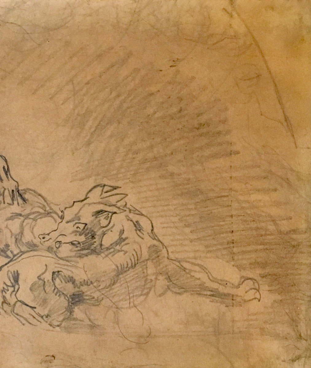 Delacroix Eugène (1798-1863) "ceiling Study Of Apollo In The Louvre" Drawing/black Pencil, Stamp, Frame-photo-4