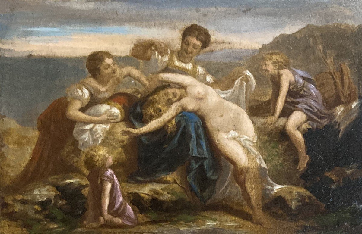 Picou Henri (1824-1895) "female Nude And Characters" Oil On Panel, Signed