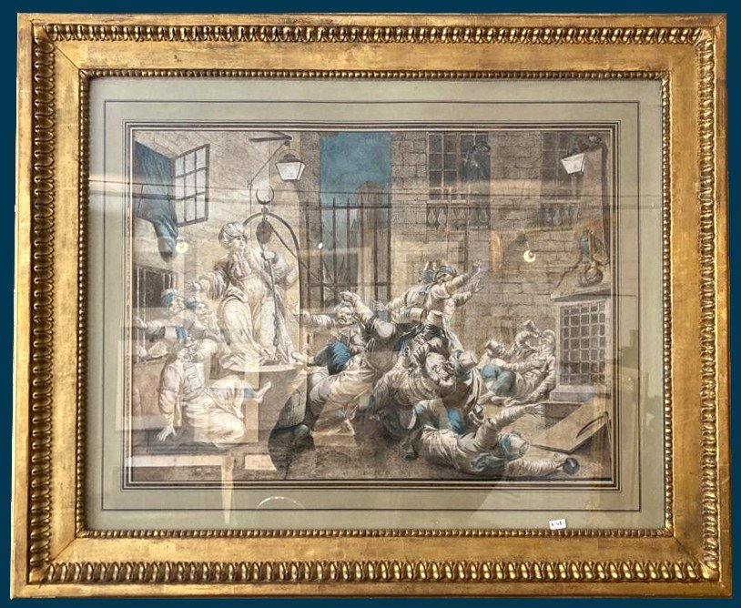 PARIZEAU Philippe-Louis (1740-1801) "Orgie turque ou la vérité sort du puits"Dessin/Plume,lavis-photo-2
