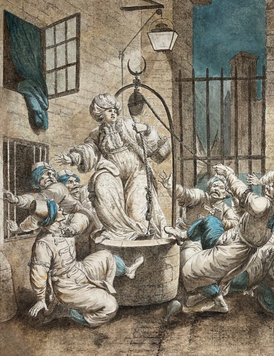 PARIZEAU Philippe-Louis (1740-1801) "Orgie turque ou la vérité sort du puits"Dessin/Plume,lavis-photo-3