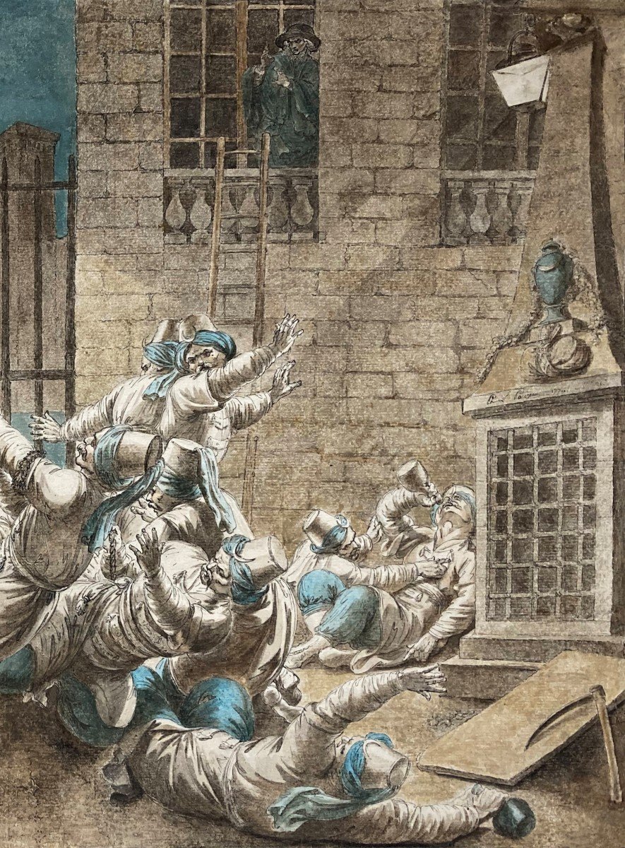 PARIZEAU Philippe-Louis (1740-1801) "Orgie turque ou la vérité sort du puits"Dessin/Plume,lavis-photo-4