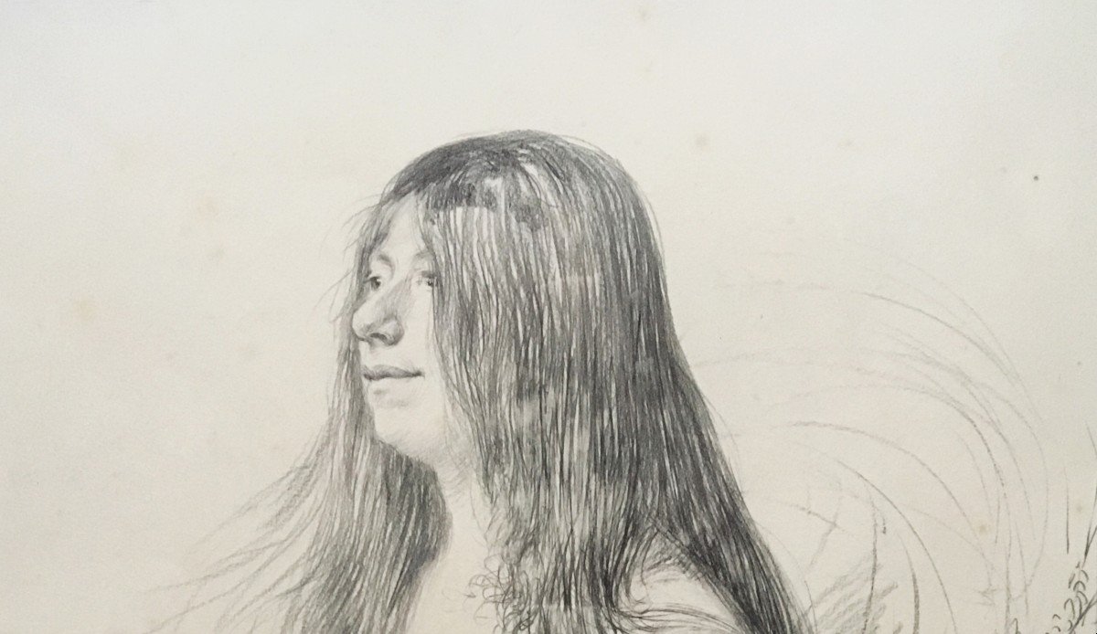 LEANDRE Charles (1862-1934) "Portrait de femme aux fleurs" Dessin au crayon noir, Signé-photo-3