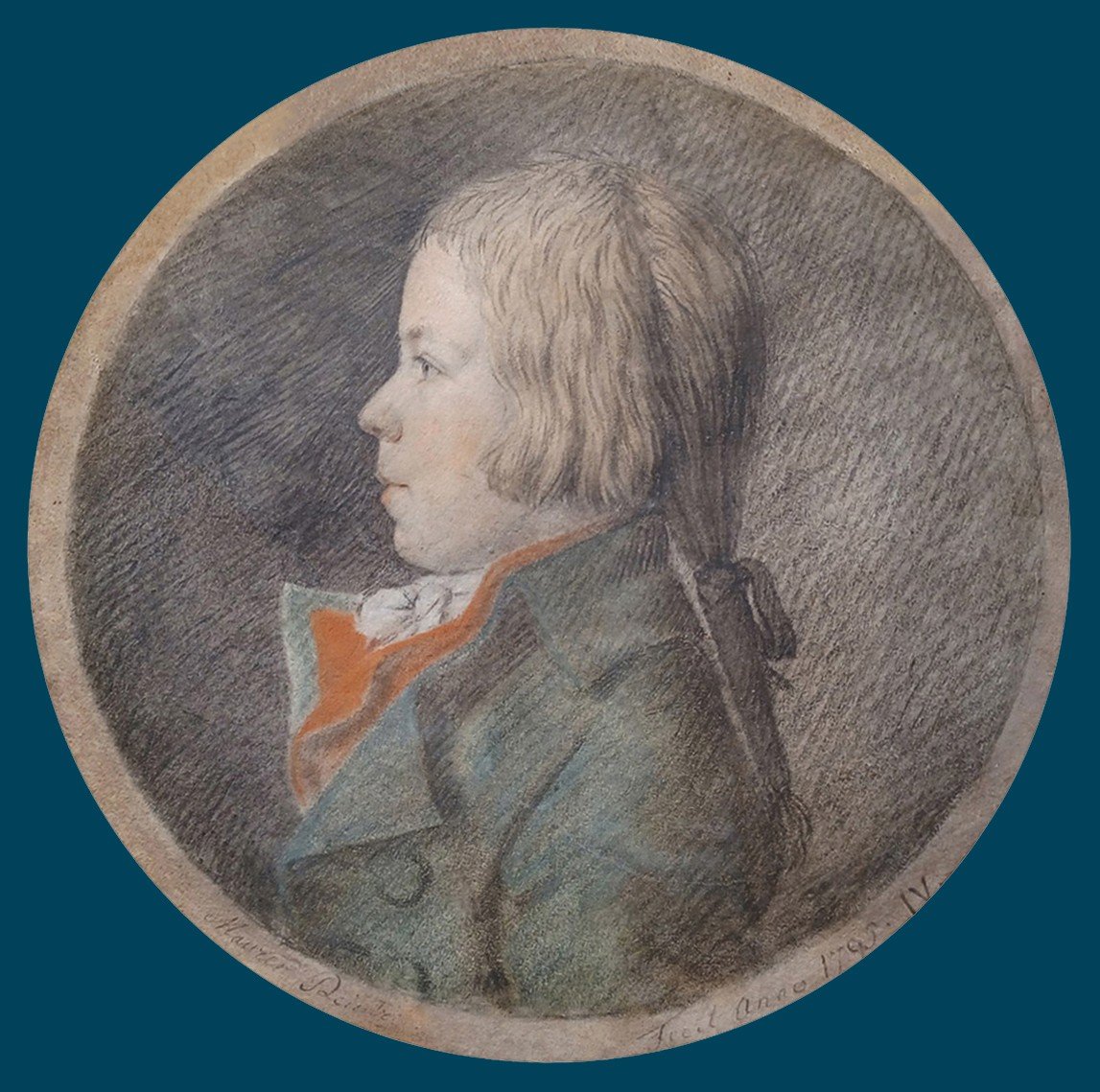 MAURER Hubert (1738-1818) Ecole Allemande "Profil d'un garçon" Dessin/Pierre noire,pastel,signé-photo-3