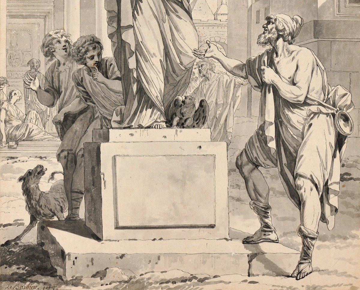 The Barber Jean-jacques François (1738-1826) Said The Elder "minerva" Drawing/pen, Gray Wash, Signed-photo-3