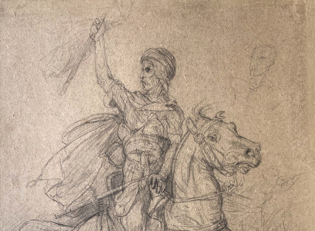 FROMENTIN Eugène (1820-1876) "Cavalier arabe" Dessin au crayon noir, Cachet de la Vente-photo-2