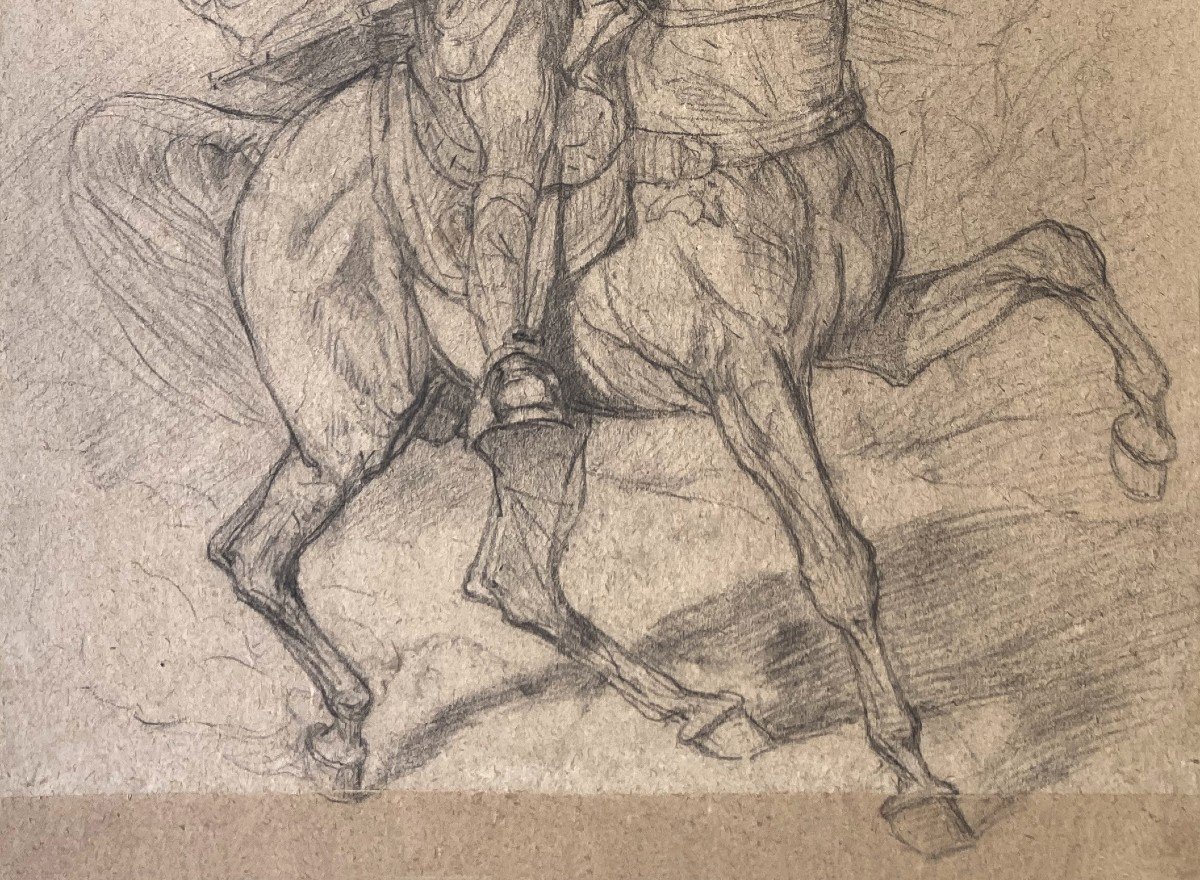 Fromentin Eugène (1820-1876) "arab Horseman" Drawing In Black Pencil, Stamp Of The Sale-photo-3