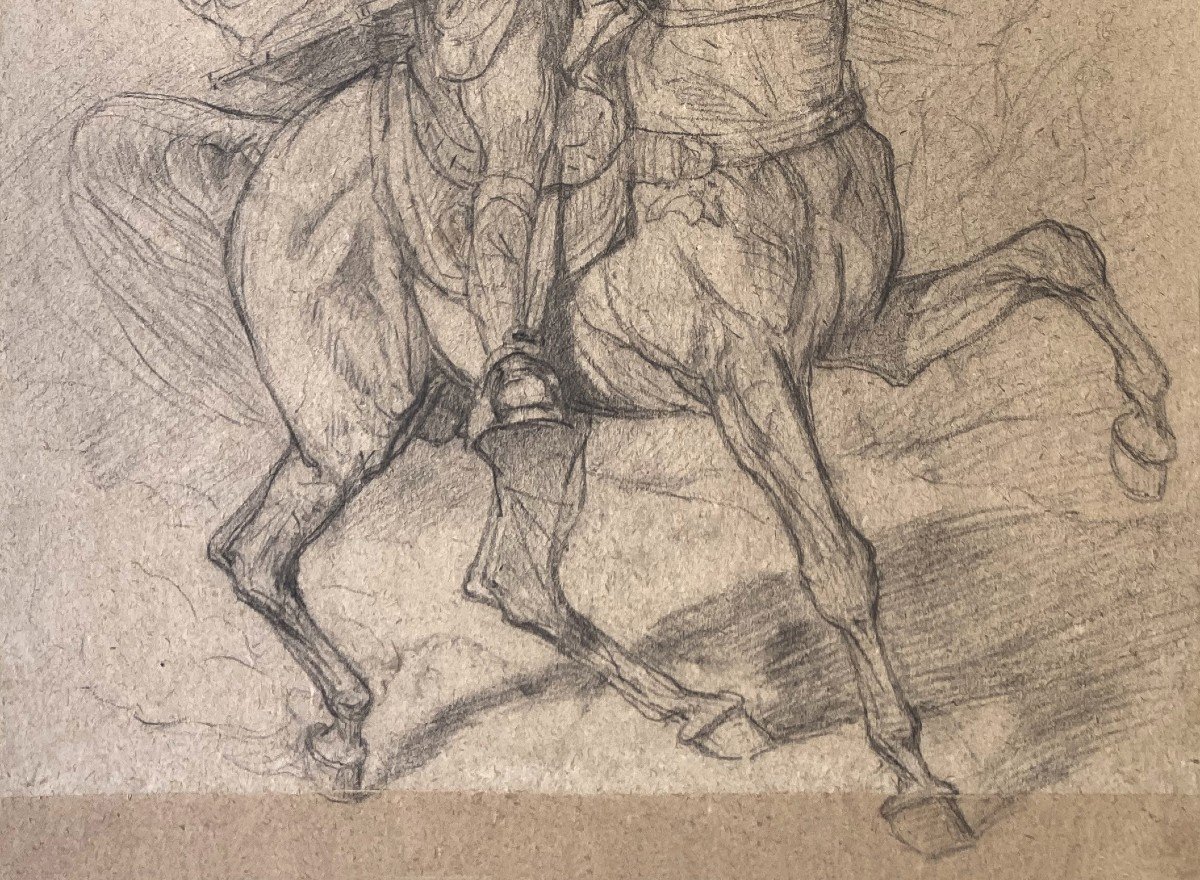 FROMENTIN Eugène (1820-1876) "Cavalier arabe" Dessin au crayon noir, Cachet de la Vente-photo-3