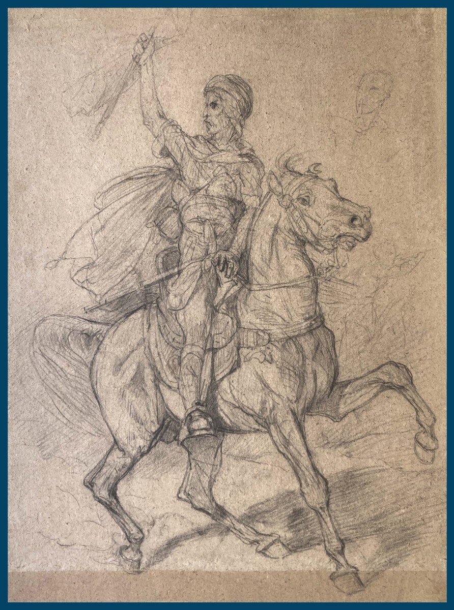 FROMENTIN Eugène (1820-1876) "Cavalier arabe" Dessin au crayon noir, Cachet de la Vente