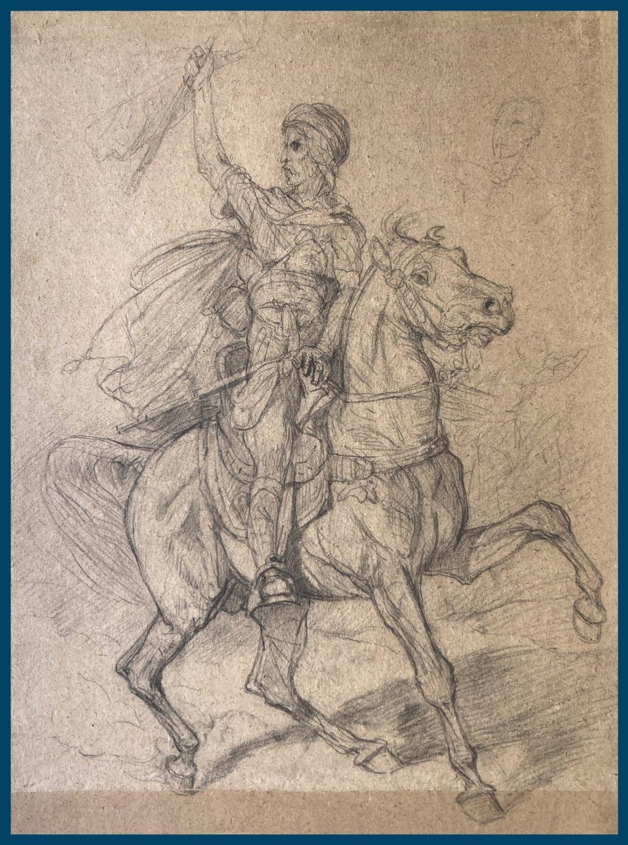 Fromentin Eugène (1820-1876) "arab Horseman" Drawing In Black Pencil, Stamp Of The Sale