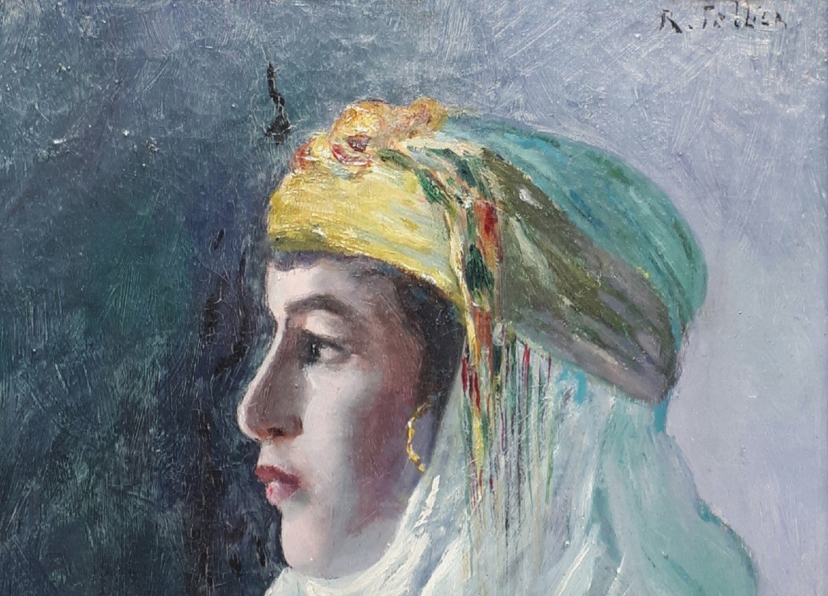 Tellier Raymond (1897-1985) "an Oriental Woman, Morocco" Oil On Canvas, Signed, 20th Century Frame-photo-2