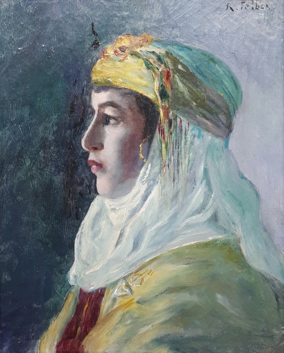 Tellier Raymond (1897-1985) "an Oriental Woman, Morocco" Oil On Canvas, Signed, 20th Century Frame-photo-4