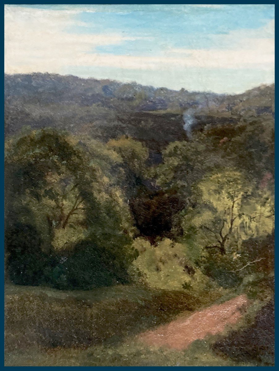 FLANDRIN Paul (1811-1902) Elève d'INGRES "Paysage arboré" Huile/papier, Provenance, Cadre 19e