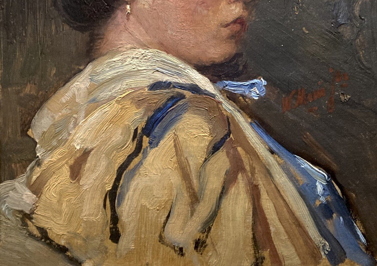 JACOBZOON Willem Maris (1872-1929) "Portrait de Femme Japonisant" Huile/toile, signé, Cadre 19e-photo-3