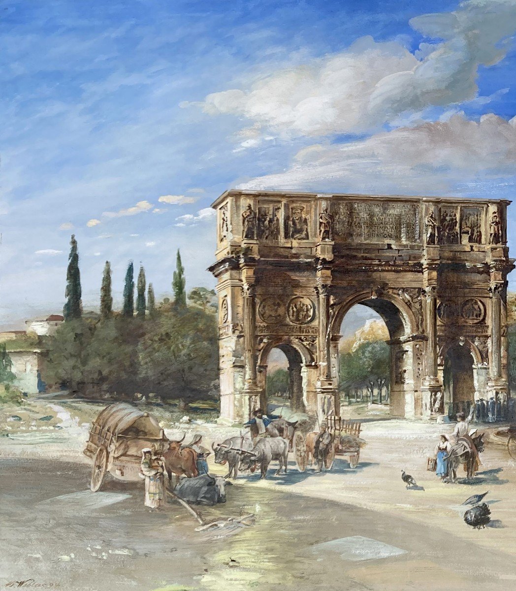WEBLUS Martin (1855-1899) ""L'arc de Constantin à Rome" Dessin/Aquarelle, gouache,Signé et daté-photo-2