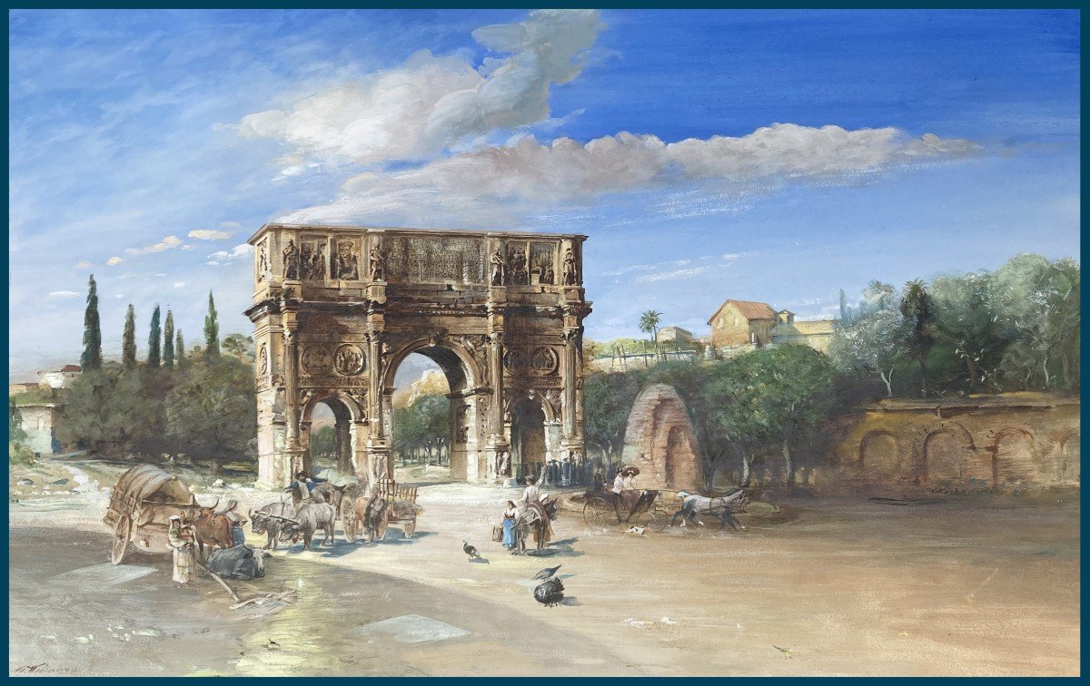 WEBLUS Martin (1855-1899) ""L'arc de Constantin à Rome" Dessin/Aquarelle, gouache,Signé et daté
