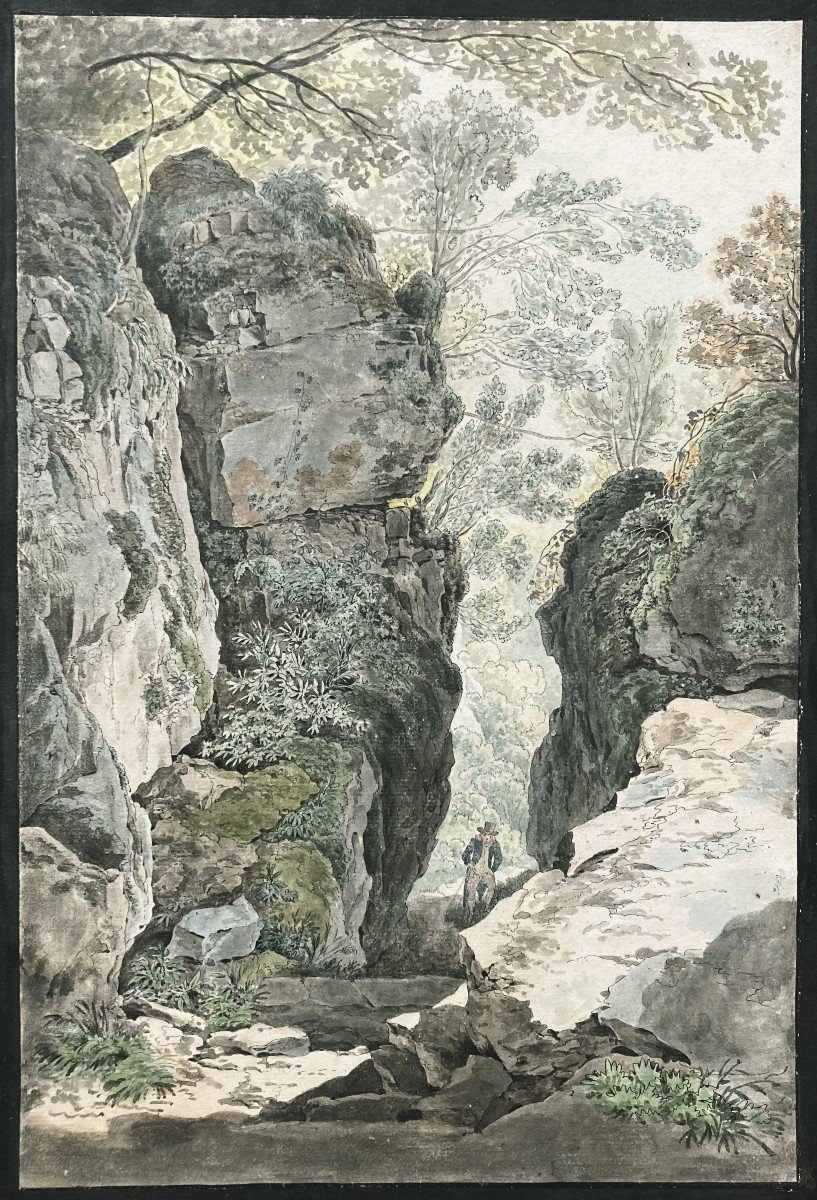 SALATHE Friedrich (1793-1858) Attr.à Ec. Suisse"Paysage Mont Rigi Suisse"Dessin/Plume,aquarelle