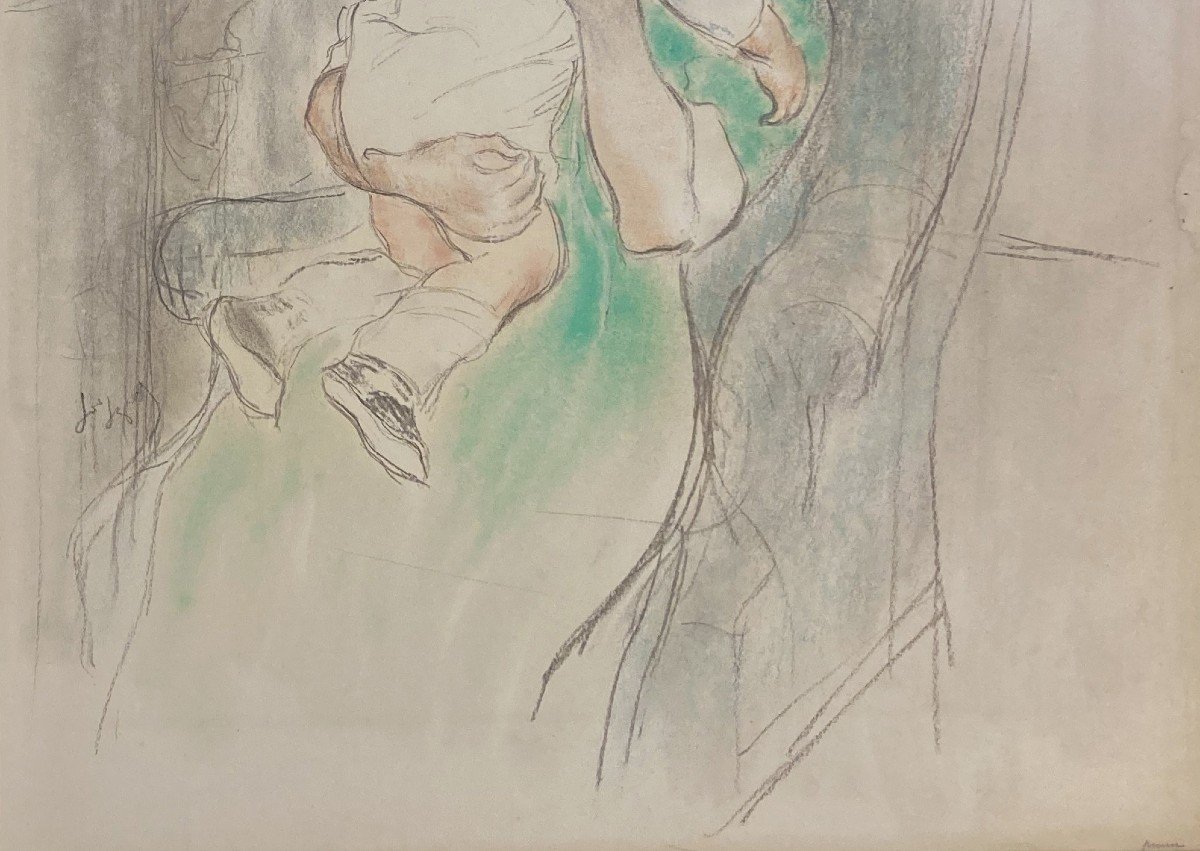 Legrand Louis (1863-1951) "woman And Child" Drawing In Black Pencil And Pastel, Monogrammed-photo-3