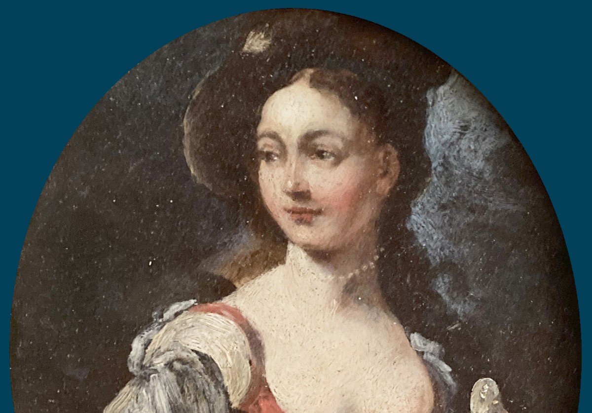 English School 18th Century "woman With Basket" Oil/copper, Provenance Coll. L. Seymour, 19th Century Frame-photo-2