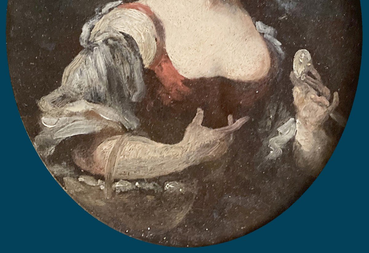 English School 18th Century "woman With Basket" Oil/copper, Provenance Coll. L. Seymour, 19th Century Frame-photo-3