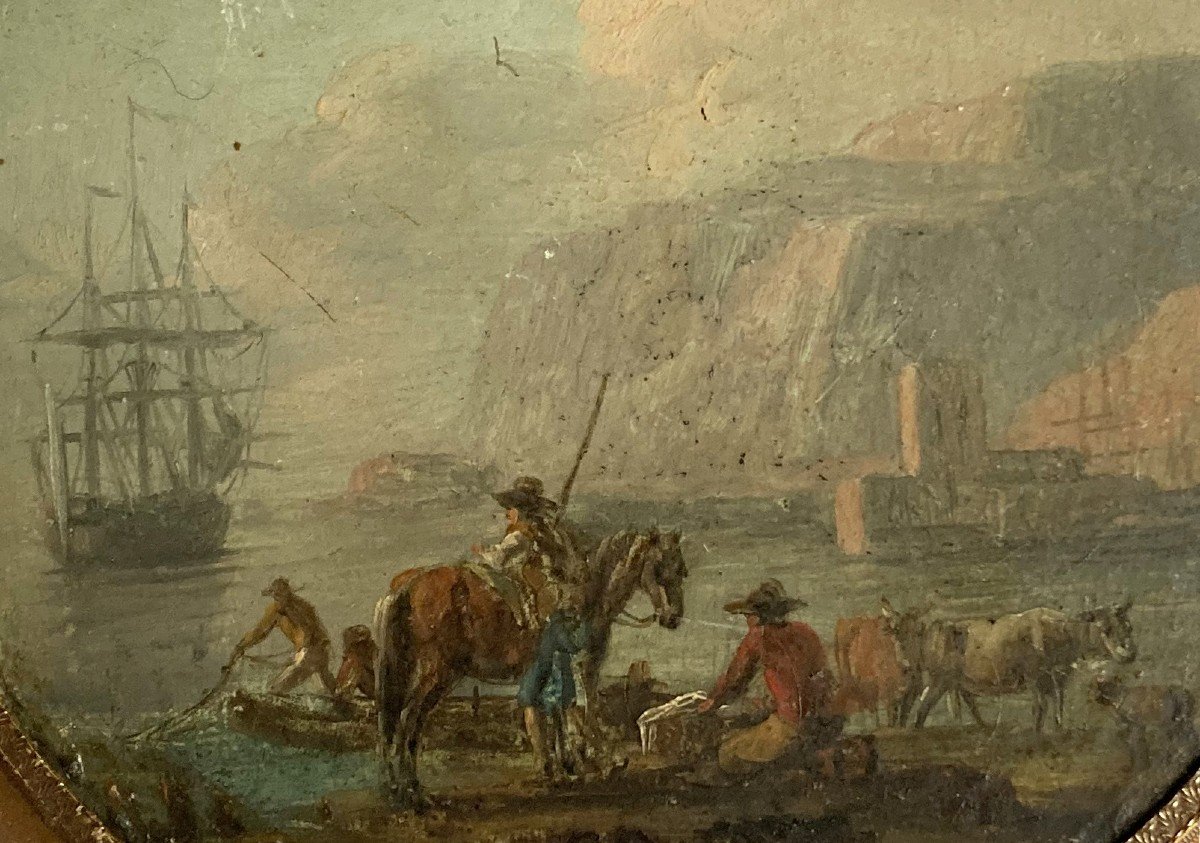 LACROIX DE MARSEILLE Charles François (1700-1782) Attr. à "Marine" Huile/panneau, Cadre fin 18e-photo-2
