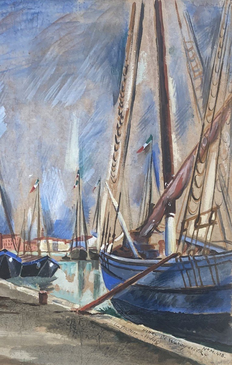 Waroquier De Henry (1881-1970) "la Giudecca In Venice" Large Drawing/watercolor, Gouache, Signed, Located-photo-4