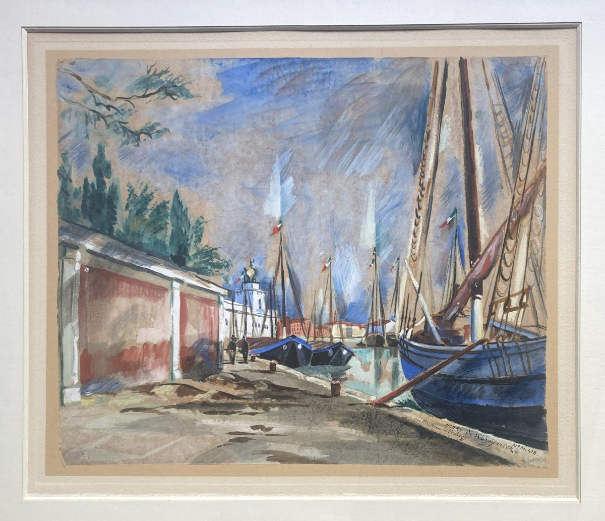 Waroquier De Henry (1881-1970) "la Giudecca In Venice" Large Drawing/watercolor, Gouache, Signed, Located