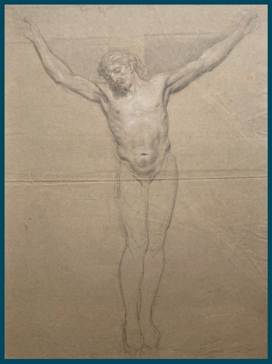 GIRARDET Jean (1709-1778) "Le Christ en Croix" Dessin à la pierre noire et craie blanche