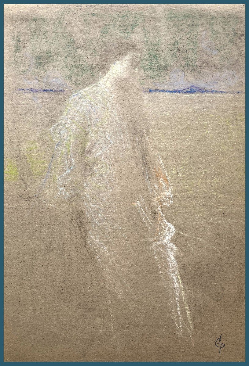 LAURENT Ernest (1859-1929) "Femme debout" Dessin au pastel, signé du cachet monogramme