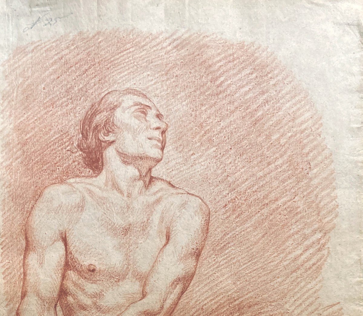 French School 18th Century "academy Of A Seated Man" Drawing In Red Chalk-photo-2
