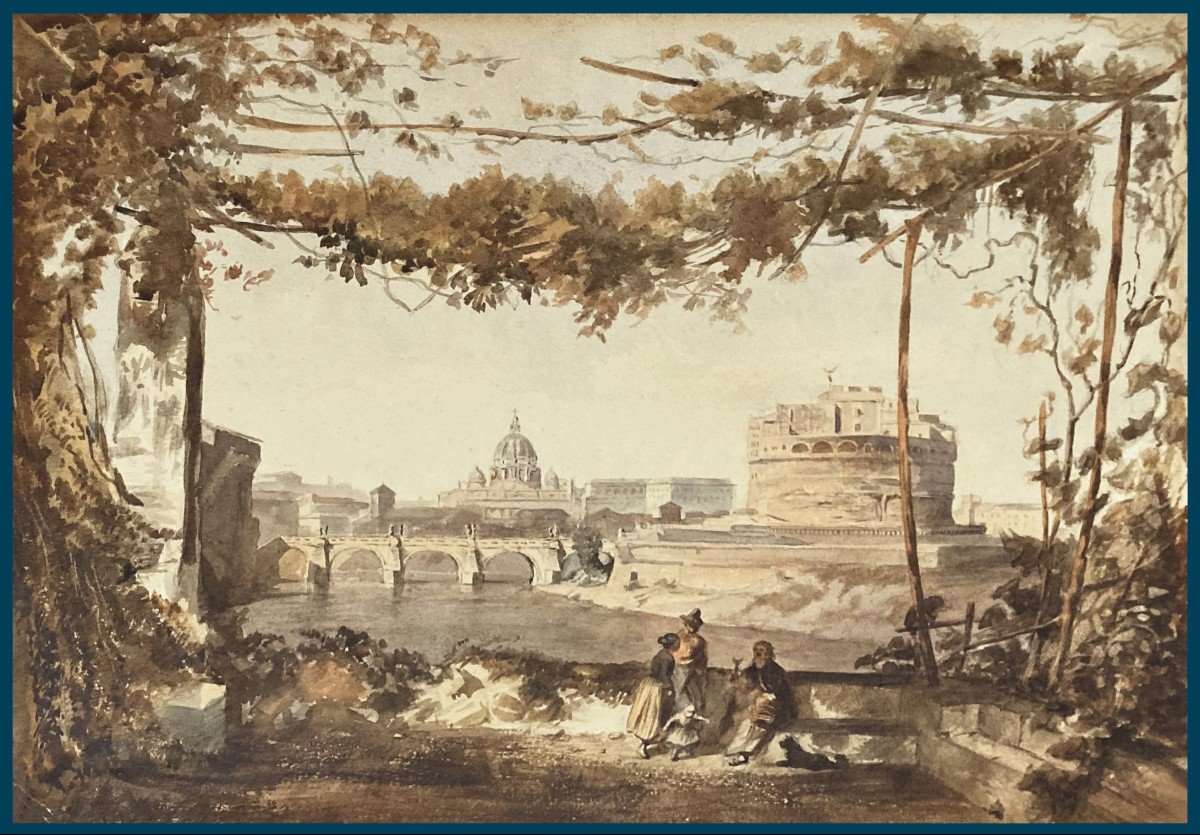 ECOLE FRANCAISE VERS 1830 "Vue de Rome" Aquarelle