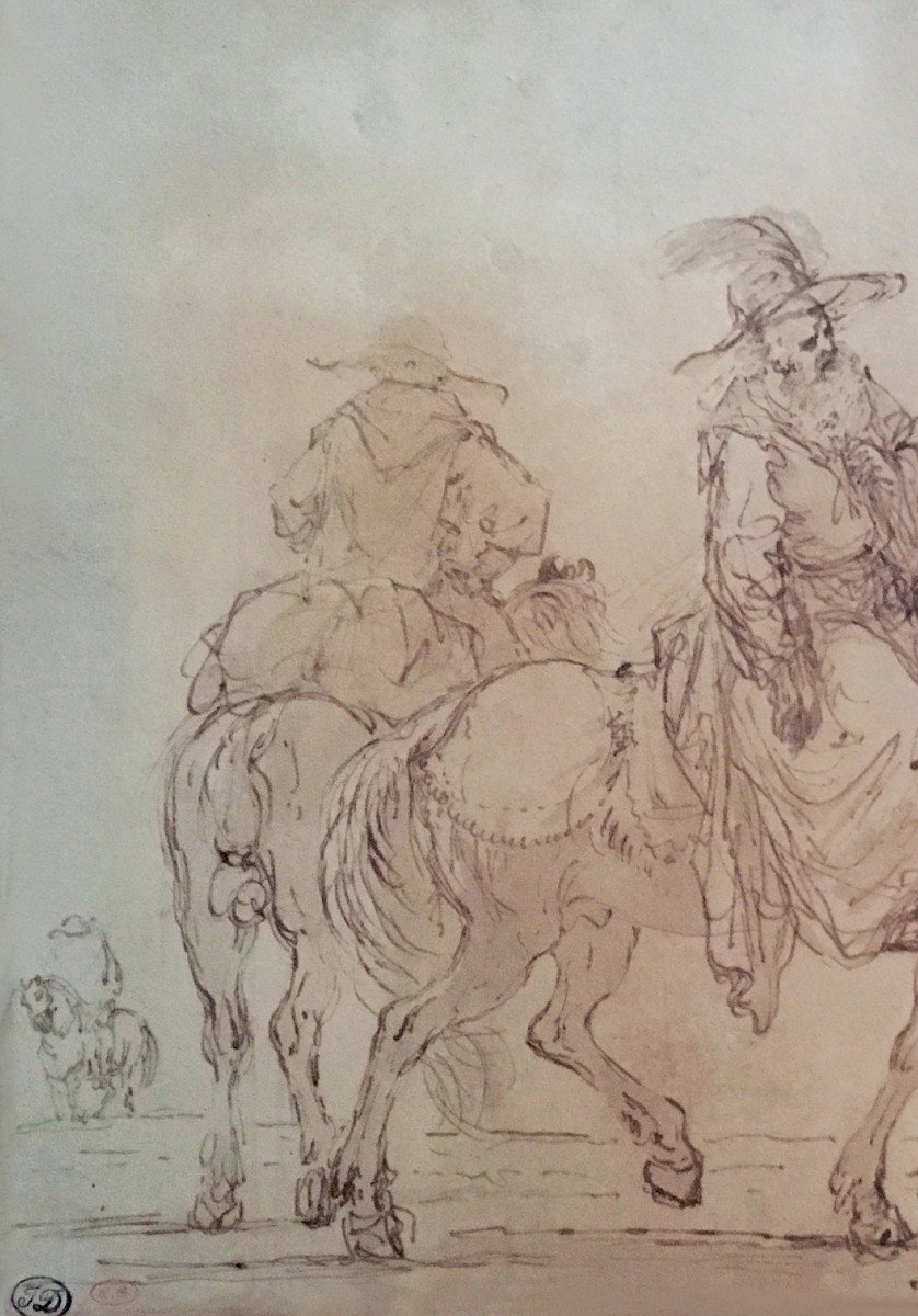 PALMIERI Pietro (1737-1804)"Cavaliers & chevaux"Dessin/Plume,lavis brun,Provenance/Cachet,Signé-photo-2