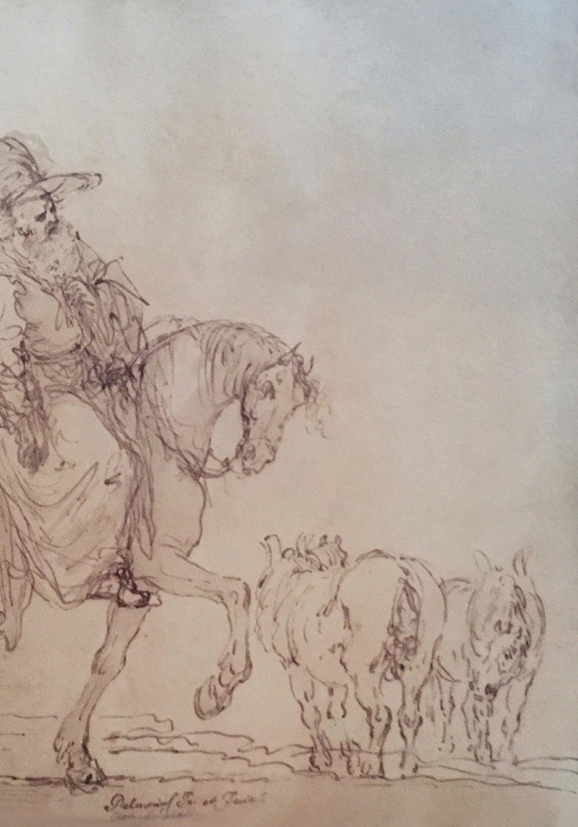 PALMIERI Pietro (1737-1804)"Cavaliers & chevaux"Dessin/Plume,lavis brun,Provenance/Cachet,Signé-photo-3