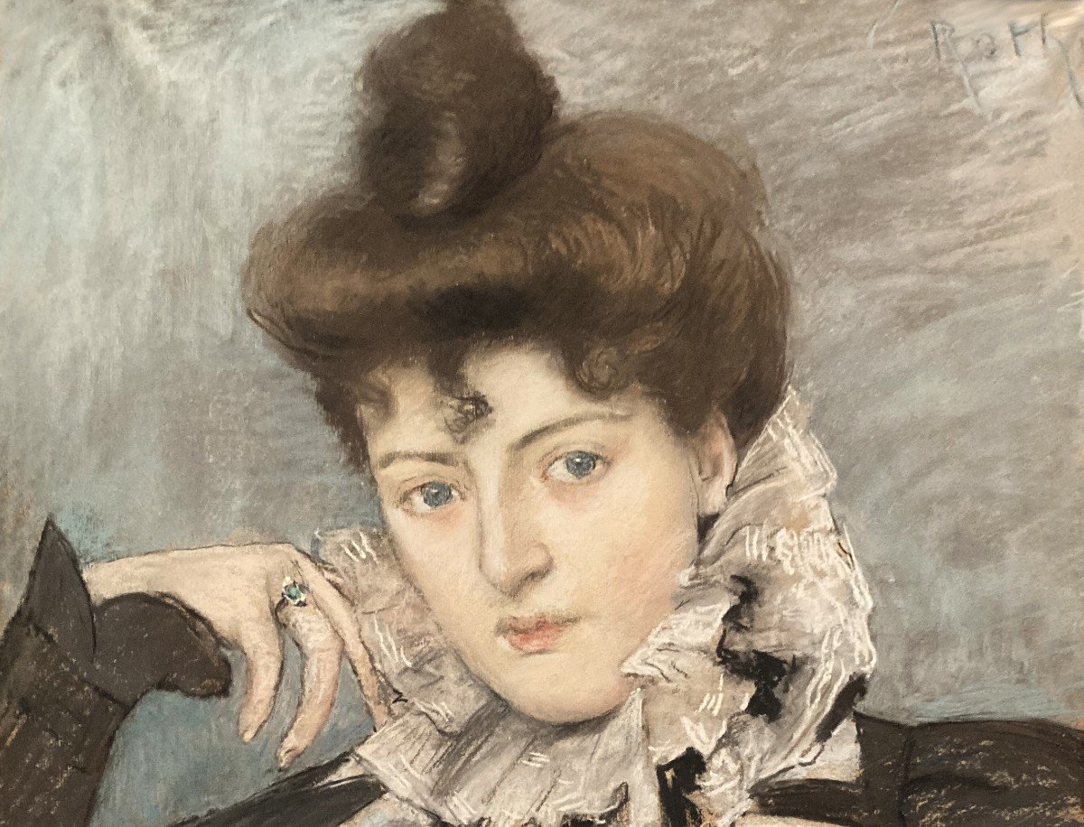 ROTH Clémence (1853-1908) "Portrait de femme" Grand Pastel, Signé, Cadre époque fin 19e-photo-2