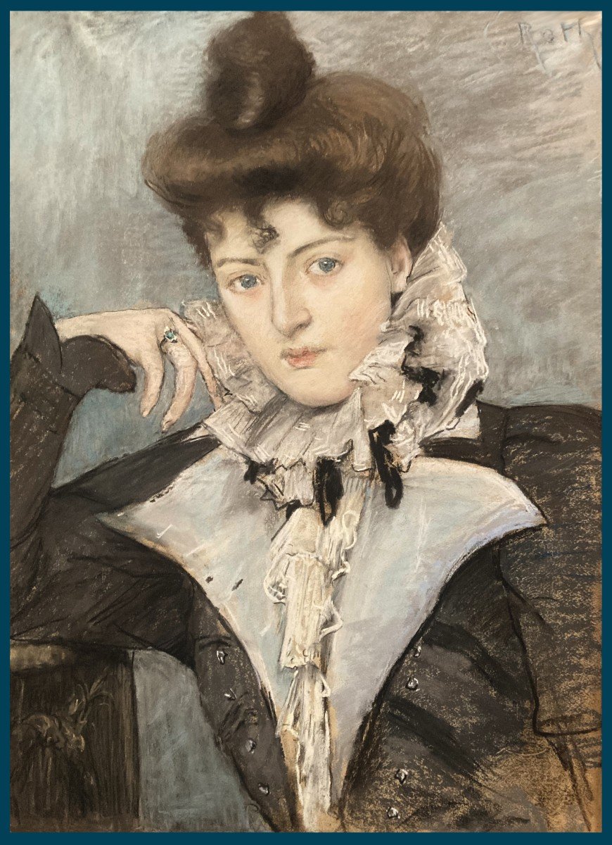 ROTH Clémence (1853-1908) "Portrait de femme" Grand Pastel, Signé, Cadre époque fin 19e-photo-4