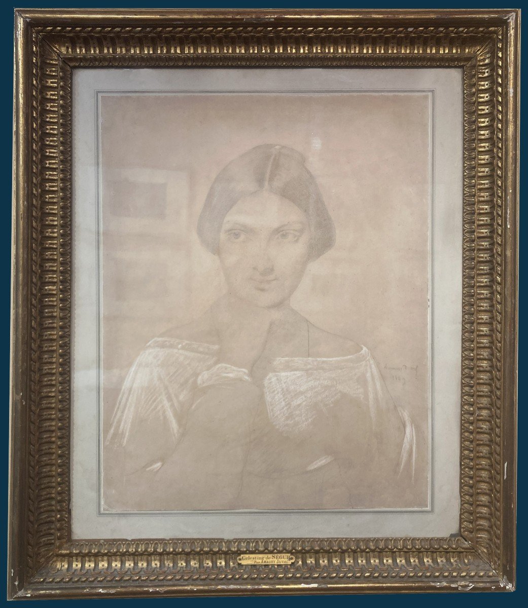 Amaury-duval (1808-1885) "portrait Countess Célestine De Ségur" Drawing/black Pencil, Signed, Dated-photo-4