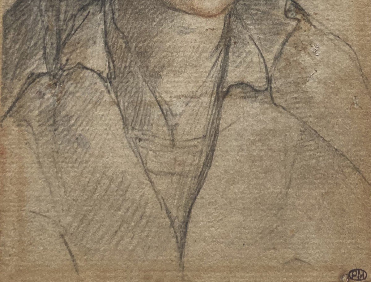ZUCCARO Frédérico (1542-1609) "Portrait mère de l'artiste"Dessin/Pierre noire,Provenance/Cachet-photo-3