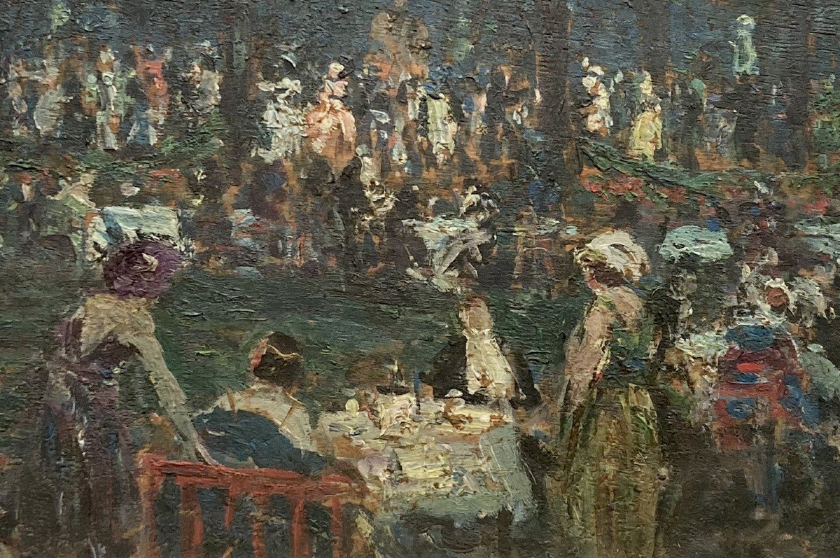 LAWSON Cecil Constant Philip (1880-1967) Ecole Anglaise "Banquet champêtre" Huile sur panneau-photo-4