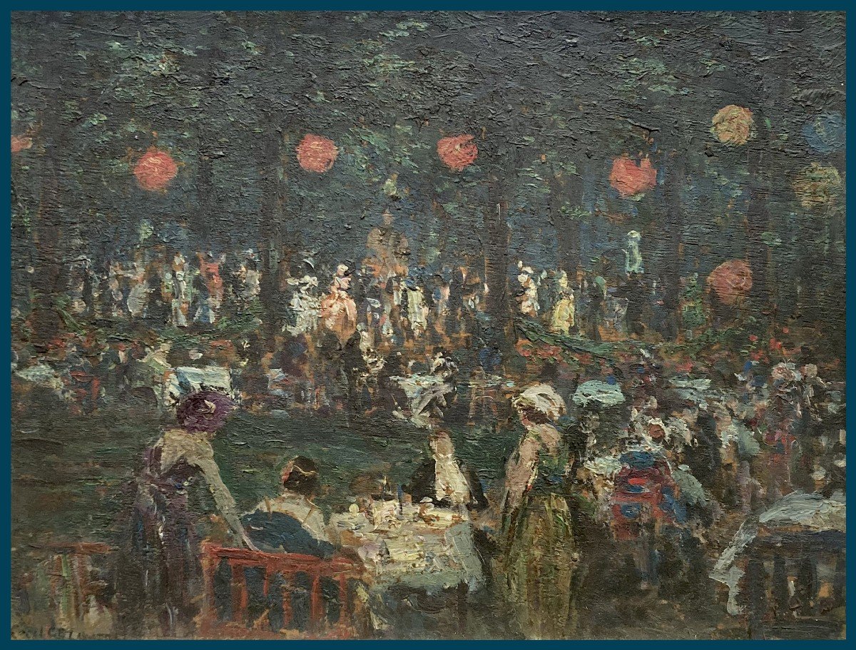 LAWSON Cecil Constant Philip (1880-1967) Ecole Anglaise "Banquet champêtre" Huile sur panneau