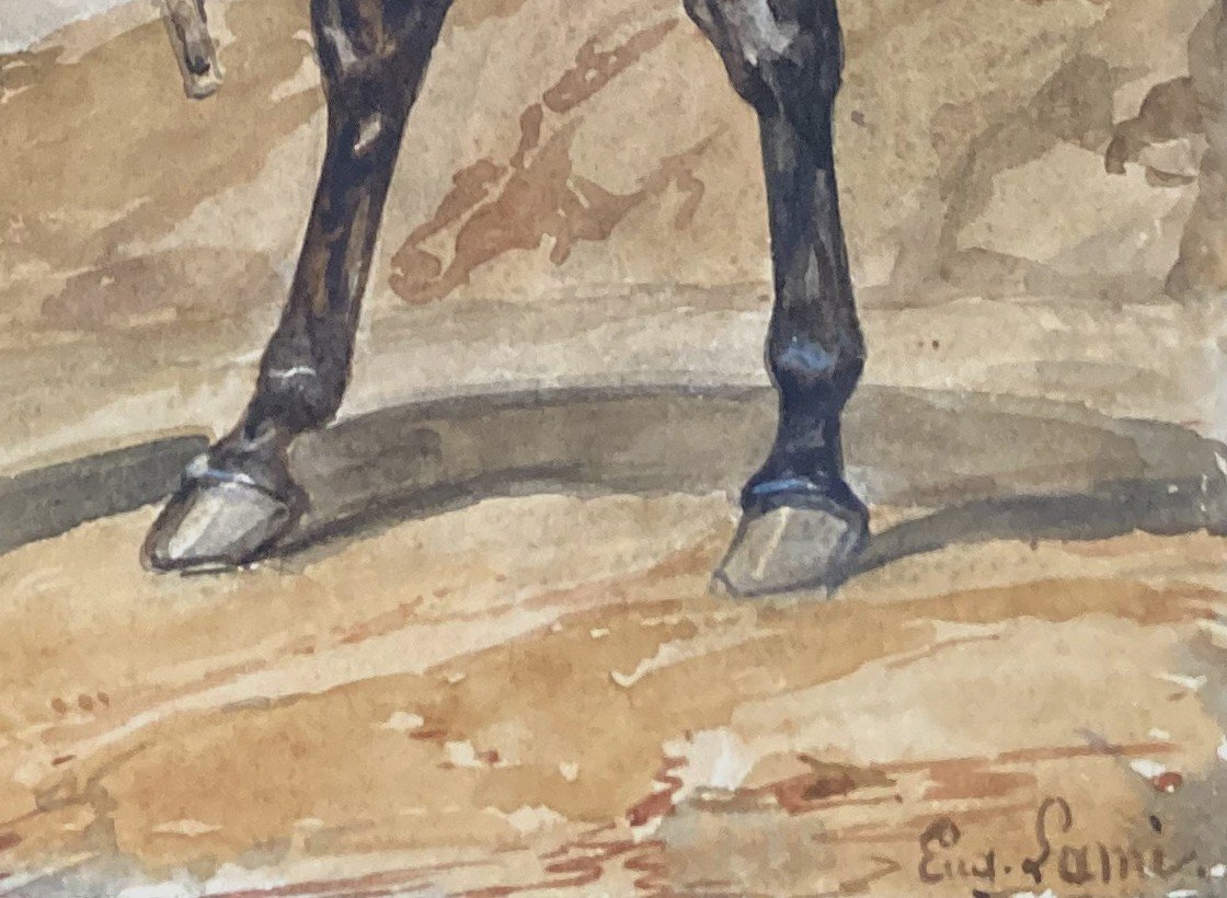 LAMI Eugène (1800-1890)"Officier 1er Régiment Grenadiers à cheval Garde Royale" Aquarelle,Signé-photo-4